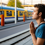 **Prompt 1: Calm amidst Chaos**
    A person, embodying a sense of serene calmness, is depicted subtly meditating or taking a deep, conscious breath with one hand resting on their chest and the other on their stomach. They stand in the foreground against a backdrop of a bustling, slightly blurred Dutch urban environment. Iconic elements such as heavy traffic on the A10 ring road, a crowded train station, or fast-moving cyclists are visible in the background, symbolizing the rapid pace of modern Dutch society. The overall mood is one of finding inner peace and control despite external pressures, with warm, soft lighting accentuating the individual's tranquil state.