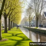 회복력을 위한 재충전 시간의 중요성 - A serene urban park scene in the Netherlands during early spring, featuring a diverse group of adult...