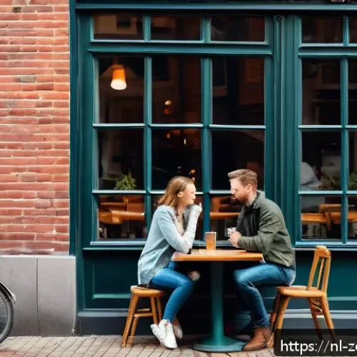 회복력을 위한 긍정적 인간관계 형성하기 - A warm, cozy caf&eacute; scene in Amsterdam with two Dutch adults sitting at a small wooden table by the wi...
