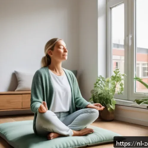 감정 조절 연습으로 심신 안정 찾기 - A serene Dutch woman practicing mindful breathing exercises in a cozy Amsterdam apartment with large...